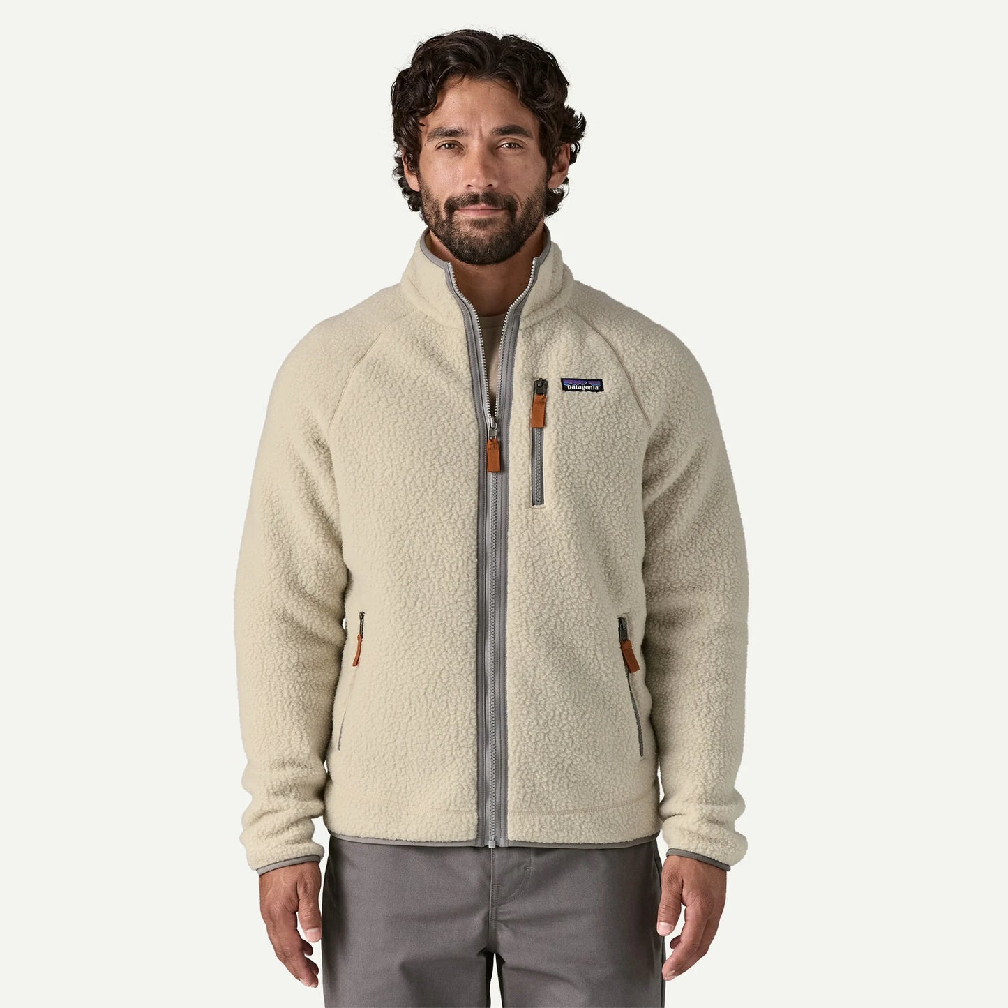 Giacca Retro in pile full zip panna