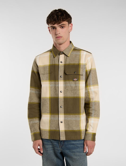 Camicia Nimmons a quadri panna/verde