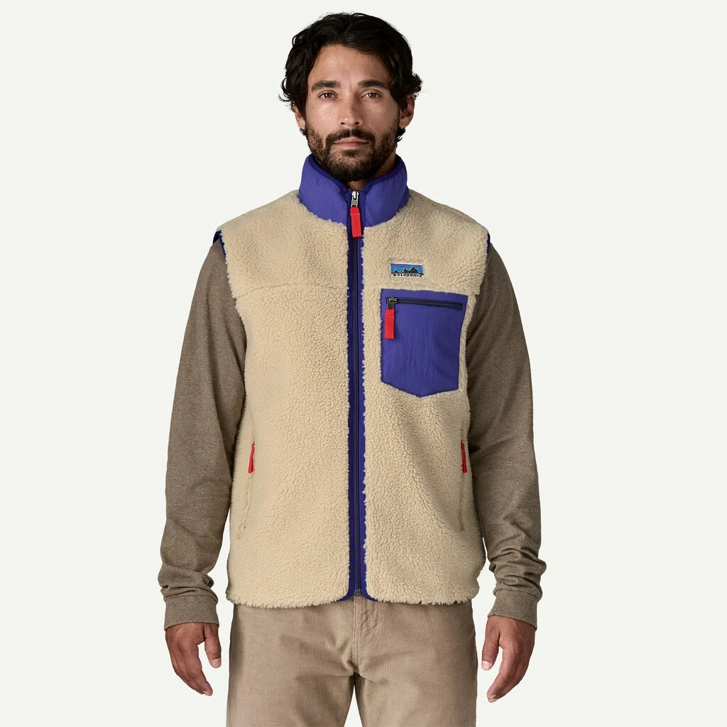 Gilet Classic retro in pile panna/blu