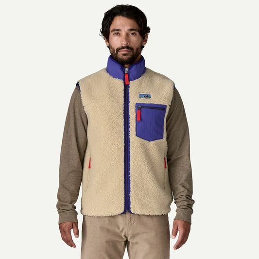 Gilet Classic retro in pile panna/blu