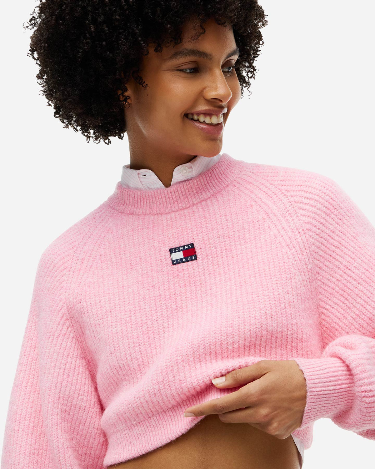Maglione Tommy Jeans crop rosa
