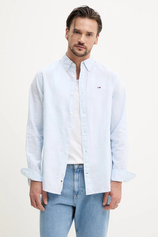 Camicia Tommy jeans in lino celeste