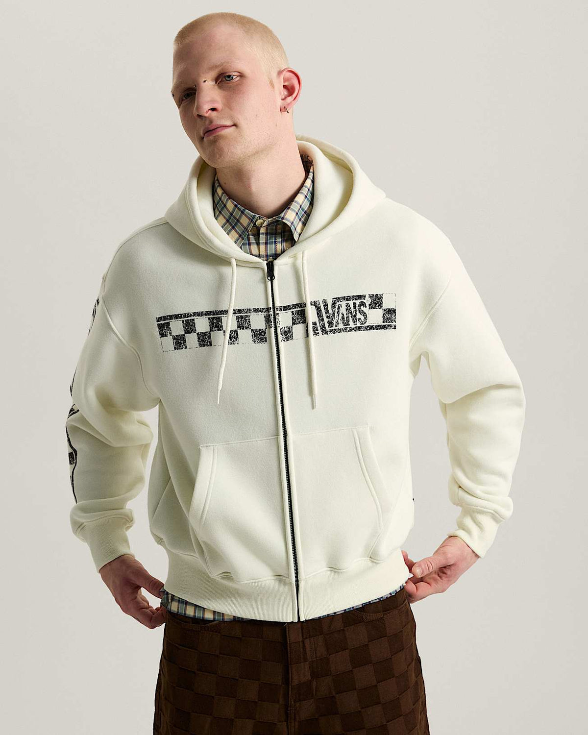 Felpa Racing full zip con cappuccio bianco