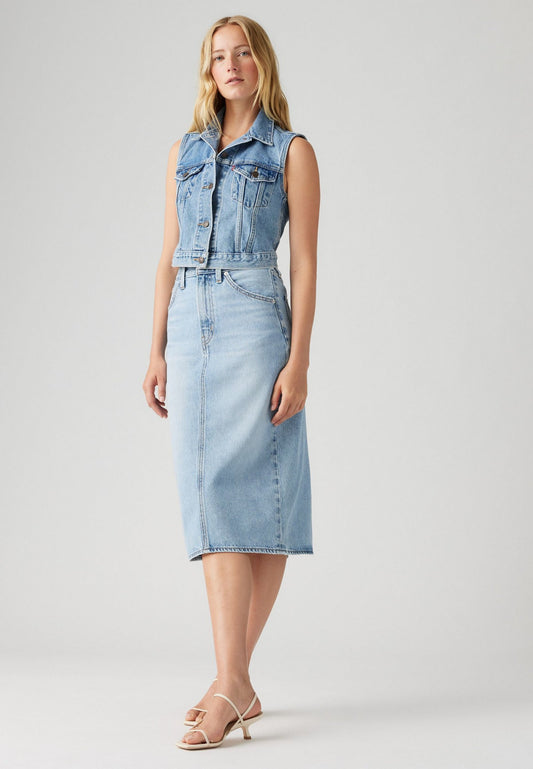 Gonna lunga Levi's con spacco in denim chiaro