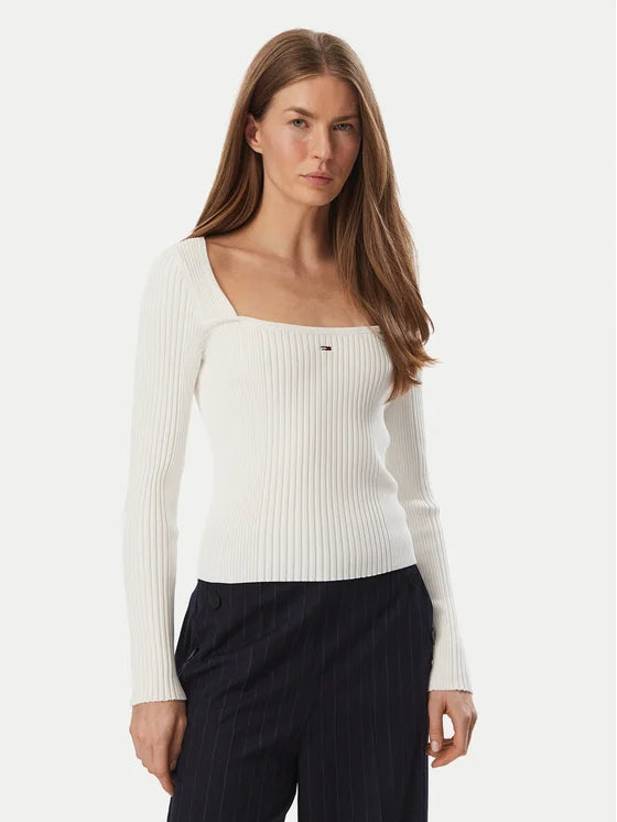 T-Shirt Tommy jeans a costine a manica lunga bianco