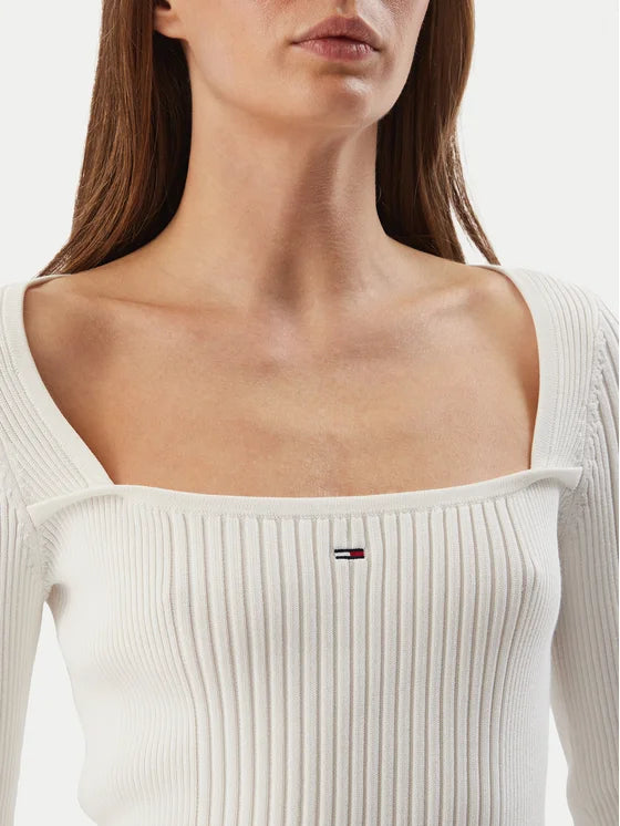 T-Shirt Tommy jeans a costine a manica lunga bianco