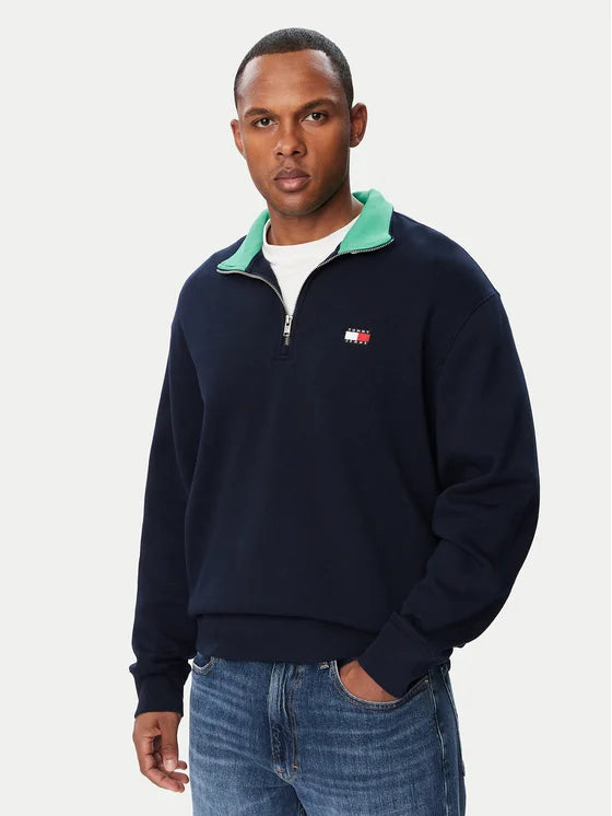 Felpa Tommy 1/4 zip girocollo blu